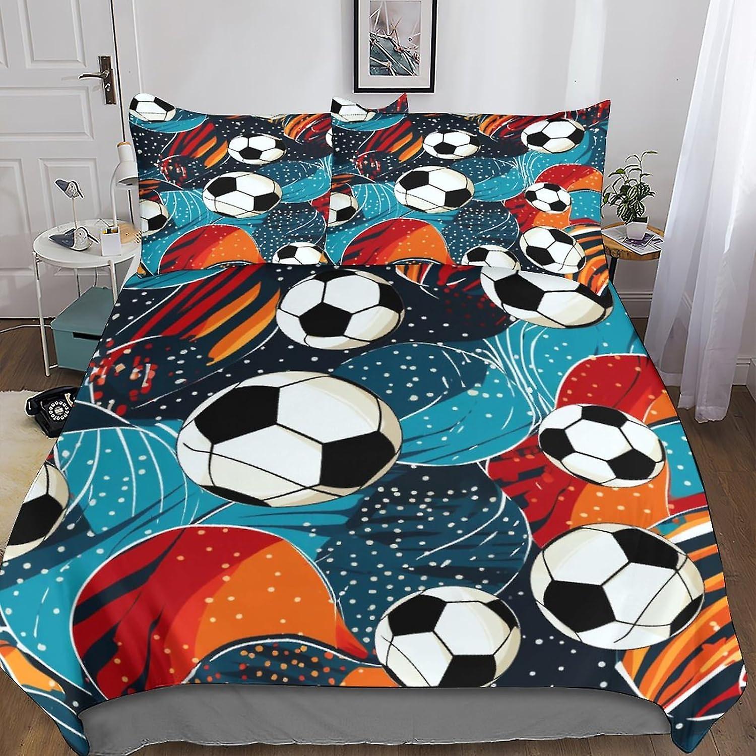 Ensembles de literie pour enfants de football imprimés en 3D, avec taies d'oreiller, ensembles de housse de couette en microfibre douce 3 pièces, housse de couette à motif de ballon avec fermeture éclair confortable