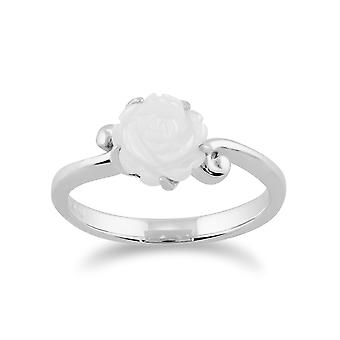 Floral Carved Mother of Pearl Rose Ring in 925 Sterling...