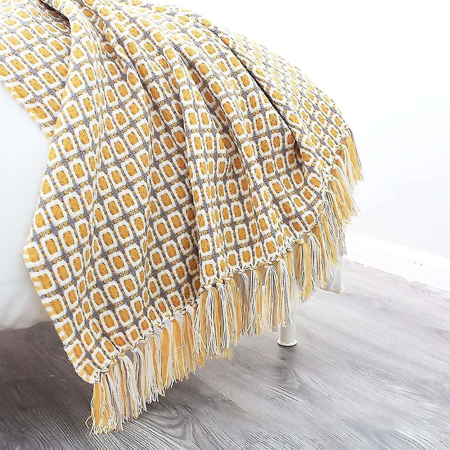Knitted Blanket Tassel Throw Blankets Color Houndstooth Bohemian Plaid Warm Throw Rug Fashionable So