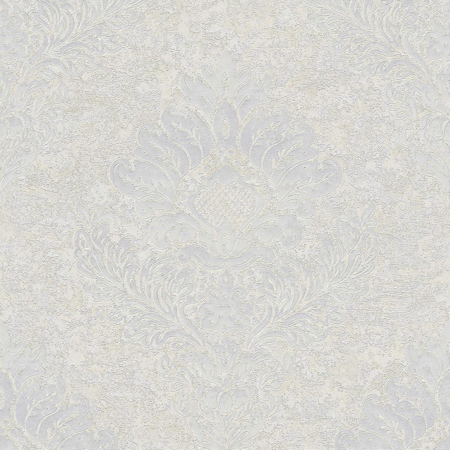Barock Tapete Profhome 379015-GU Vliestapete leicht strukturiert mit Ornamenten matt weiß silber grau 5,33 m2