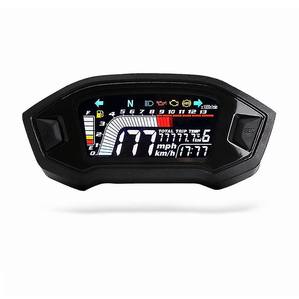 Black motorcycle speedometer universal tachometer lcd digital odometer gauge fuel level meter 14000r