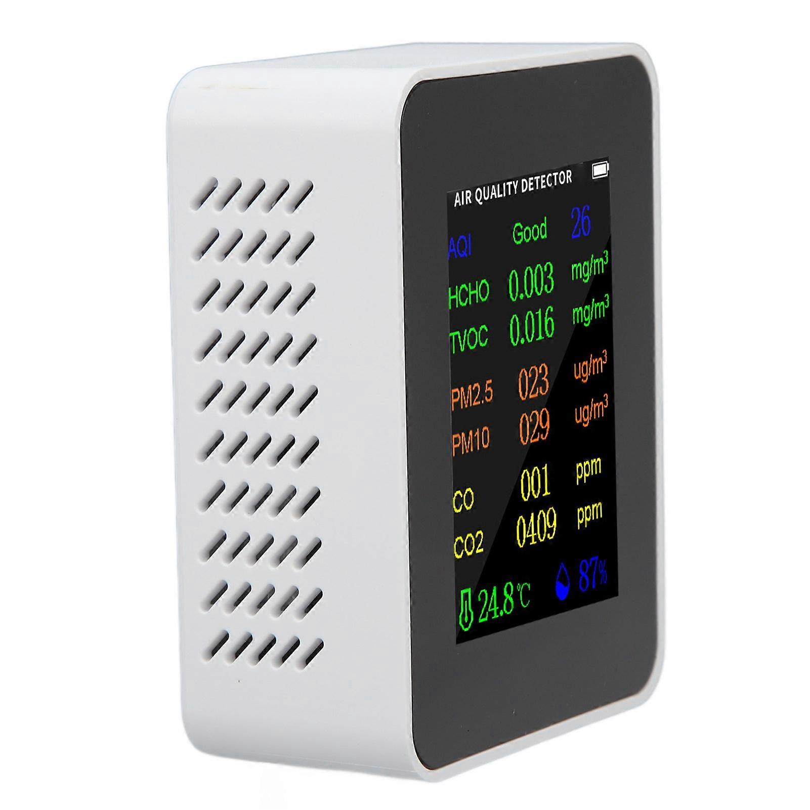 Air Quality Monitor Carbon Dioxide Detector Accurate Tester for CO CO2 PM2.5 TVOC HCHO Temperature Humidity Alarm Mode White
