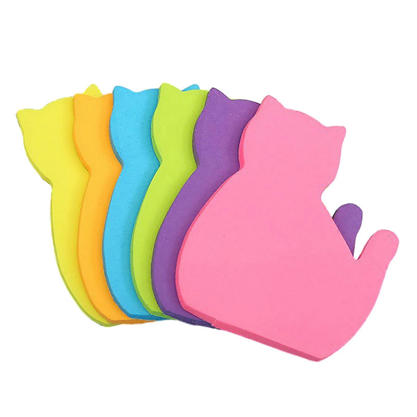 6Pcs Sticky Notes Self-Adhesive Strong Stickiness Bright Color Widely Used Adorable Cat-Shaped Sticky Notes Notebook Markers