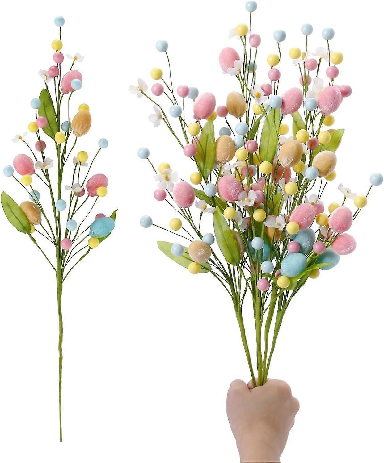 Artificial Easter Flower, 5 Pcs Easter Colorful Egg Berries Decorations, Spring Floral Stems Easter Egg Twig Branches, for Home Party Vase Floral Arra