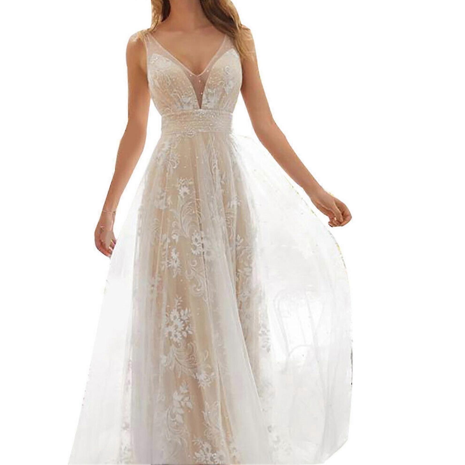 Vestidos de noiva com apliques de renda Vestido de noiva com decote em V para mulheres