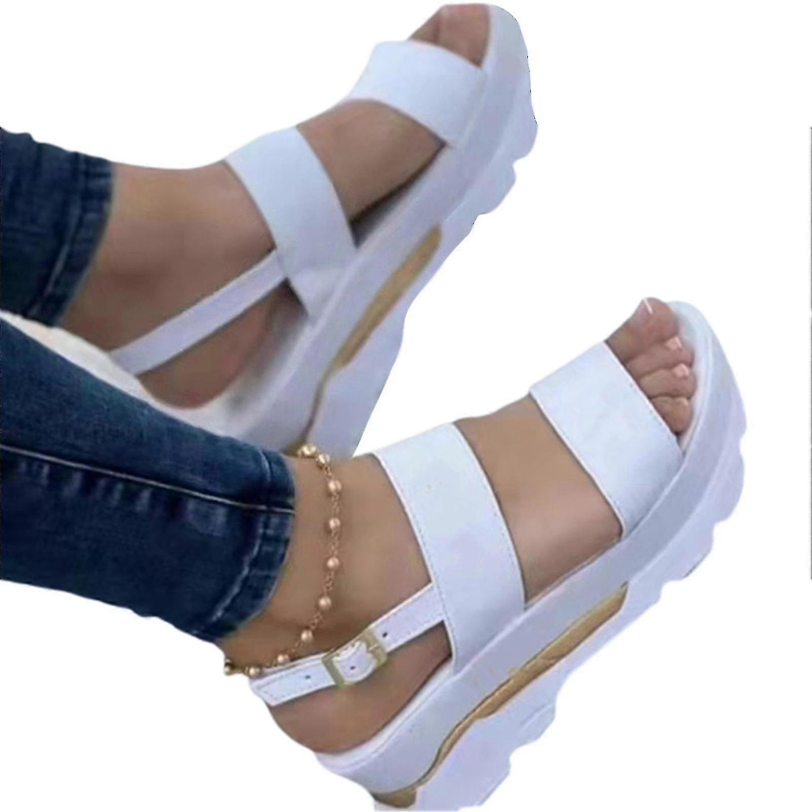 Women's Summer Open Toes Sandals Breathable Ankle-strap Shoes Pin Buckle Closure