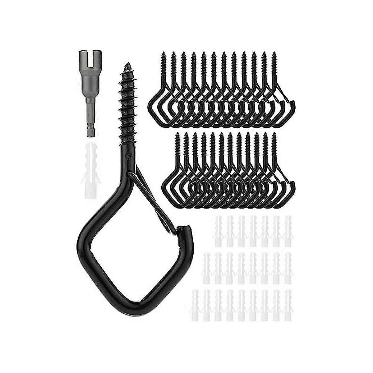 25 Pack Cup Screw-in Hooks Square Snap Windproof Ceiling Hanger Hook With Safety Buckle For Hanging