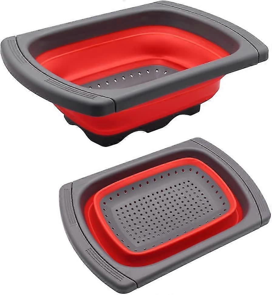 3.8l Collapsible Colander With Extendable Handles,time Saving,quick Drainage For Kitchen Jobs,fits Most Sink Sizes,red