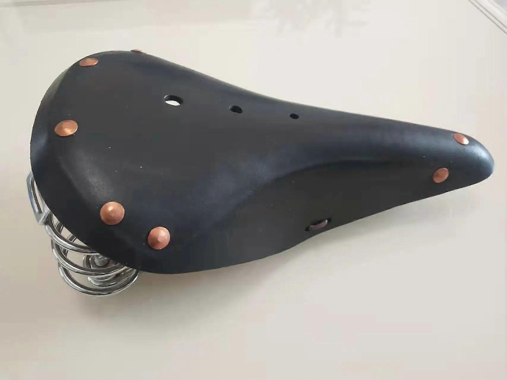 Pure Cowhide Mountain Bike Saddle, Spring Shock Absorption, Comfortable Breathable Vintage Cushion, Copper Nail Style,Cycle Part