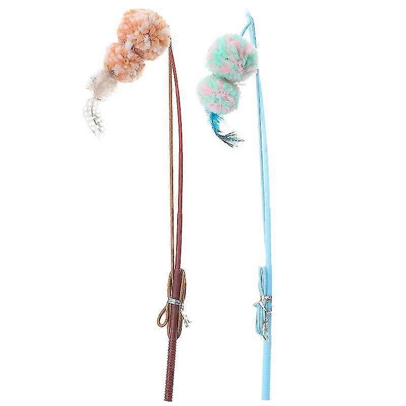 2pcs plush-ball cat teasing stick elastic string cat plush toy cat plaything supply