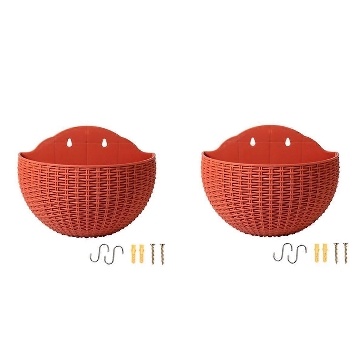 Brick Red Large European-Style Imitation Rattan Wall-Mounted Semi-Circular Flowerpot Lazy Flowerpot