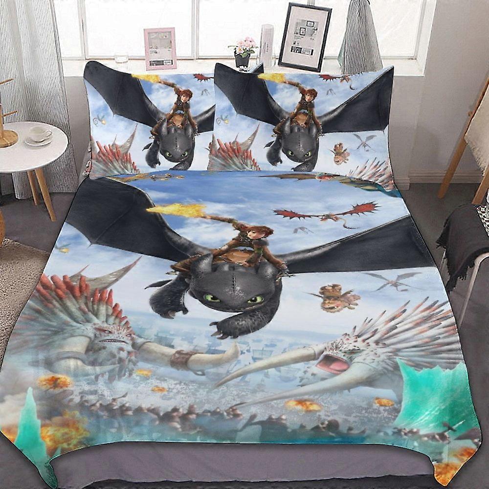 v7 Como Treinar o Seu Dragão Conjunto de Cama de 3 Peças Conjunto de Capa de Edredom Macio Quente e Confortável Conjunto de Cama Macia com 1 Capa de Edredom e 2 Fronhas para Bedroo