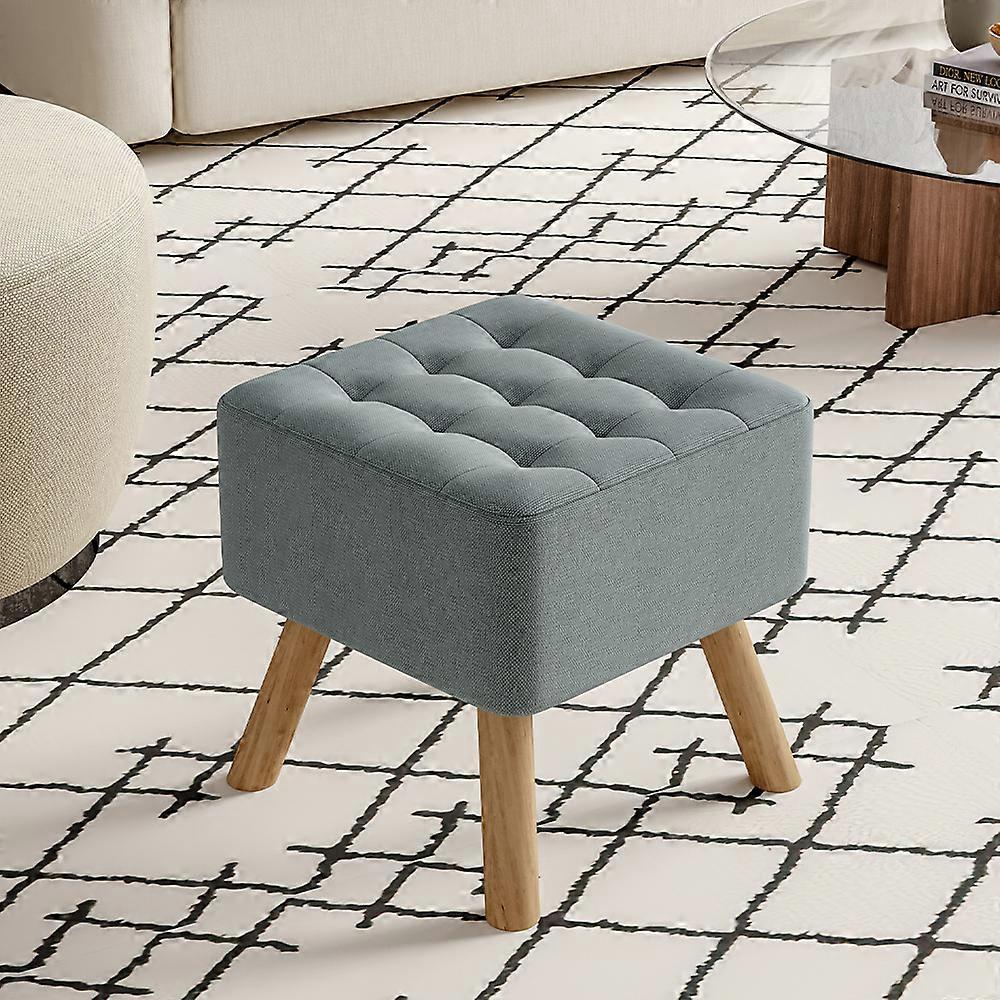 Square Linen Footstool Ottoman