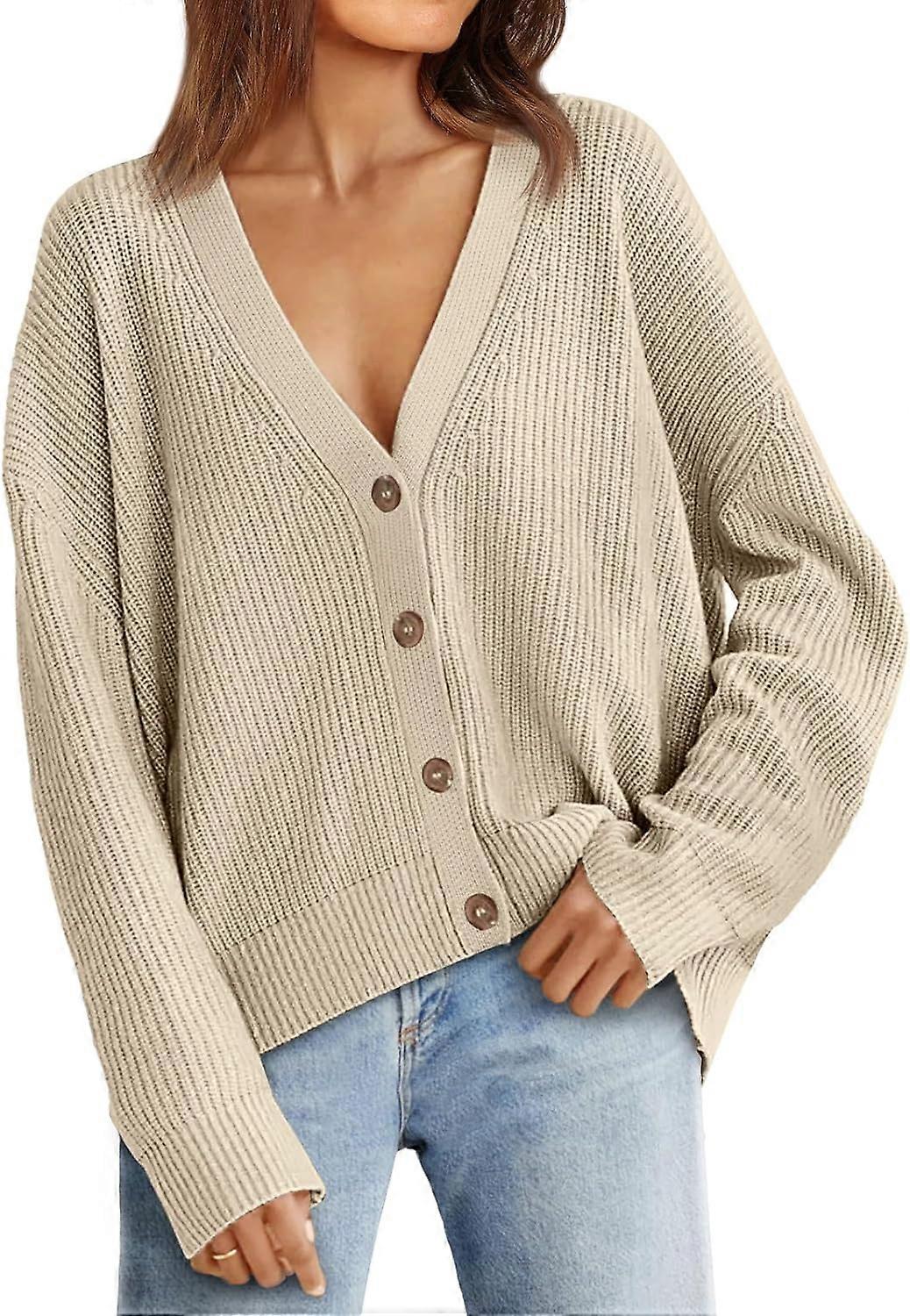Women's Cardigan Sweaters 2023 Fall Oversized Open Front Button V Neck Lightweight Cardigans Knit Outerwear