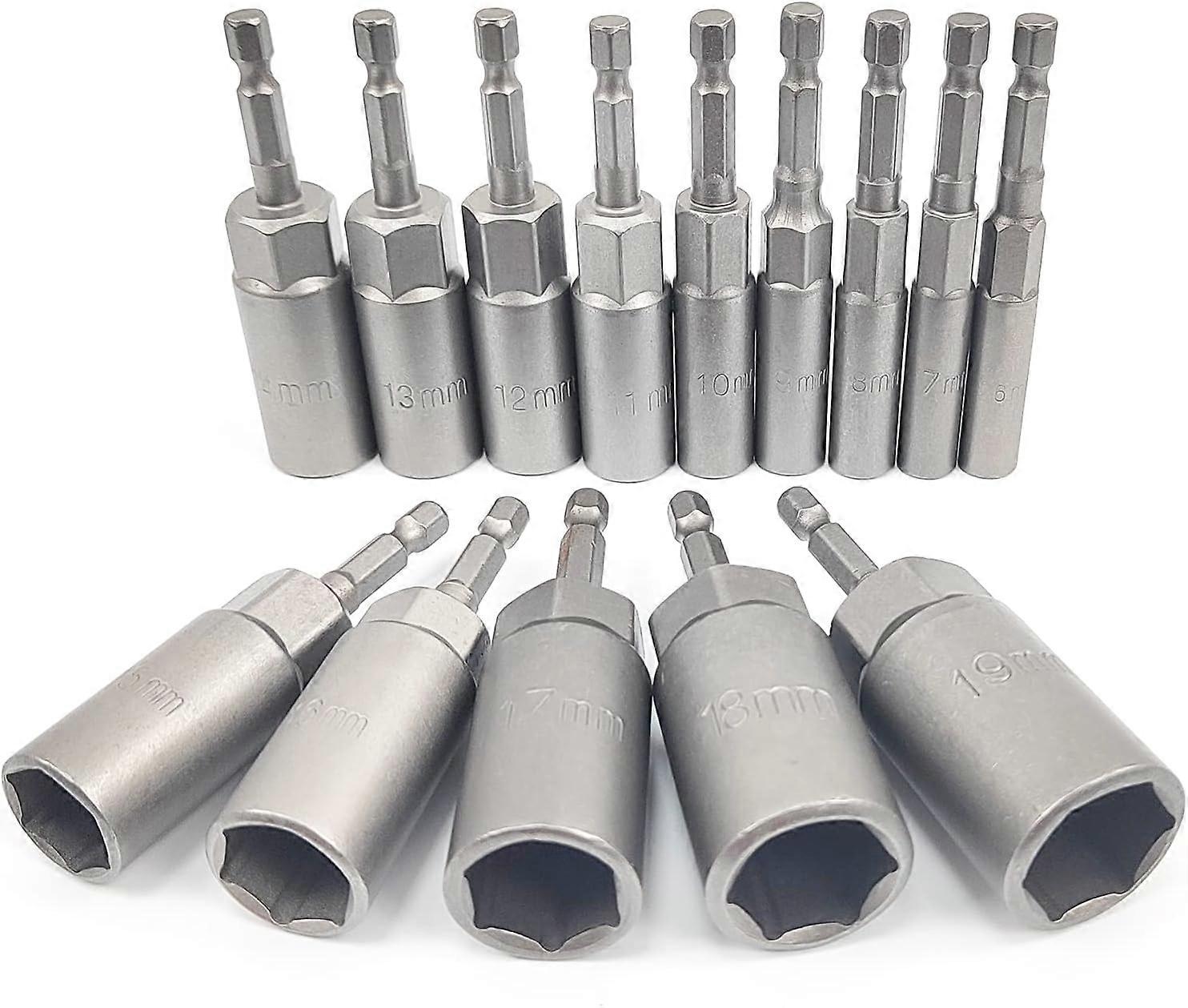 14 Pieces Deepening Screwdriver Socket, 6-19mm Hex Adapter, 34mm Machining Depth, Hex for Hand Drill Nut Driver, Impact Driver Socket, Socket Wrench (