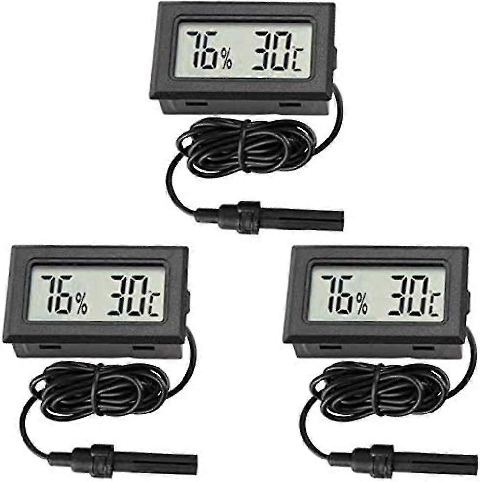 3x Mini Lcd Digital termometer Hygrometer Temperatur Fuktighetstestare Med Extern Sensor för Kyl Frys Akvarium