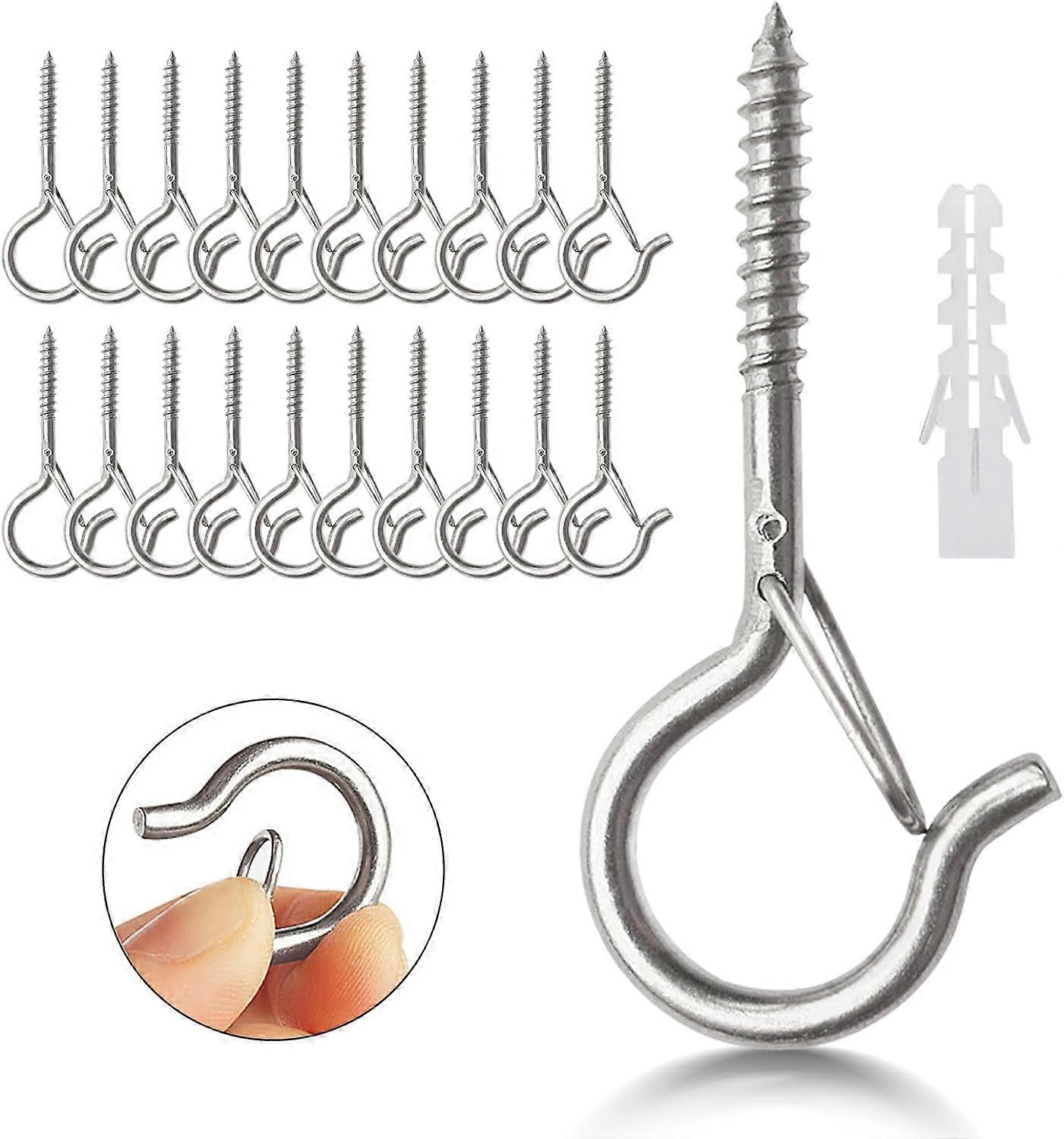 ネジフック、ヒューズ付きステンレス製フックネジ20本パック、ネジ用フック、天井フック、鉢植えの植物を吊るすための壁掛けフック、フェアリーライト、