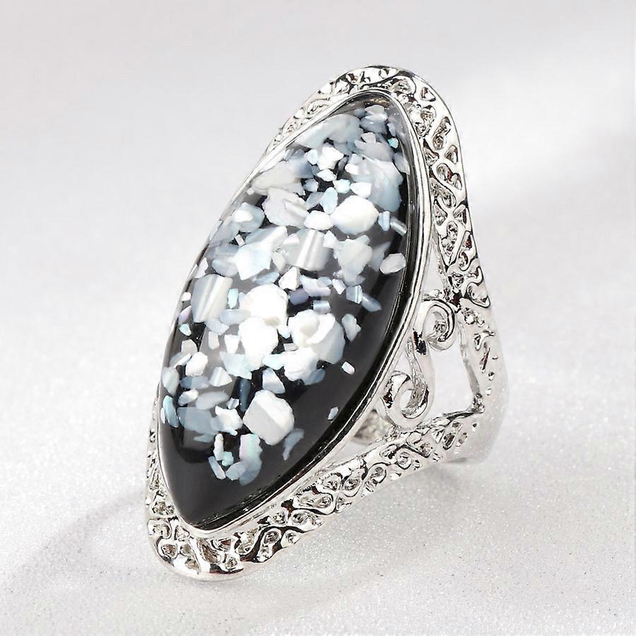 Luxury Shell Ring Women's Charm Artificial Coral Accessory Silver Oval Retro Large Ring