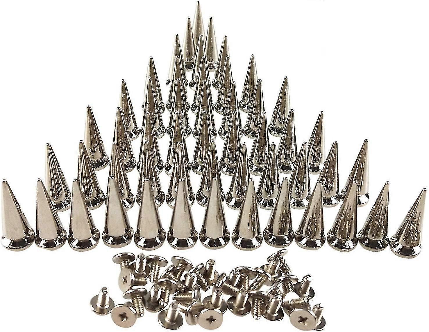 50pcs Silvery Cone Spikes, 10 X 25mm Metallic Screw Back Studs, Diy Craft Cool Rivets Punk