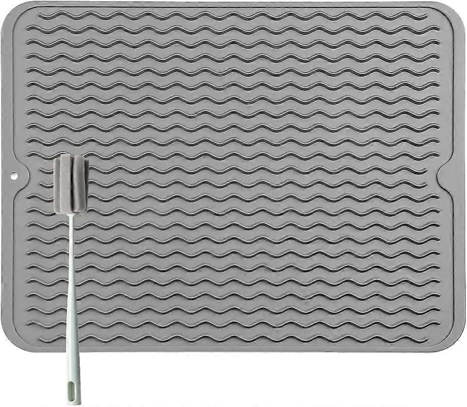 Large Sink Mat - Thick Sink Mat for Quick Drying, 30 x 40cm Drying Pad with Brush Sponge, BPA Free, Foldable Sink Mat - Non-Slip (Grey)