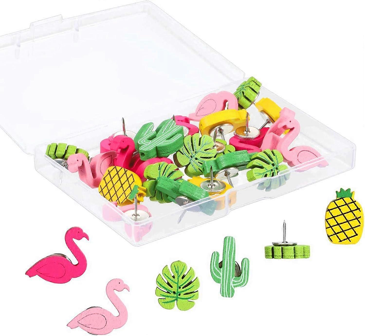 30Pcs Wooden Push Pins Thumb Tack Push Pins Decorative Cute Pushpins Drawing Pins Thumb Tacks Push pins for Photos Wall, Maps, or Cork Bulletin Board