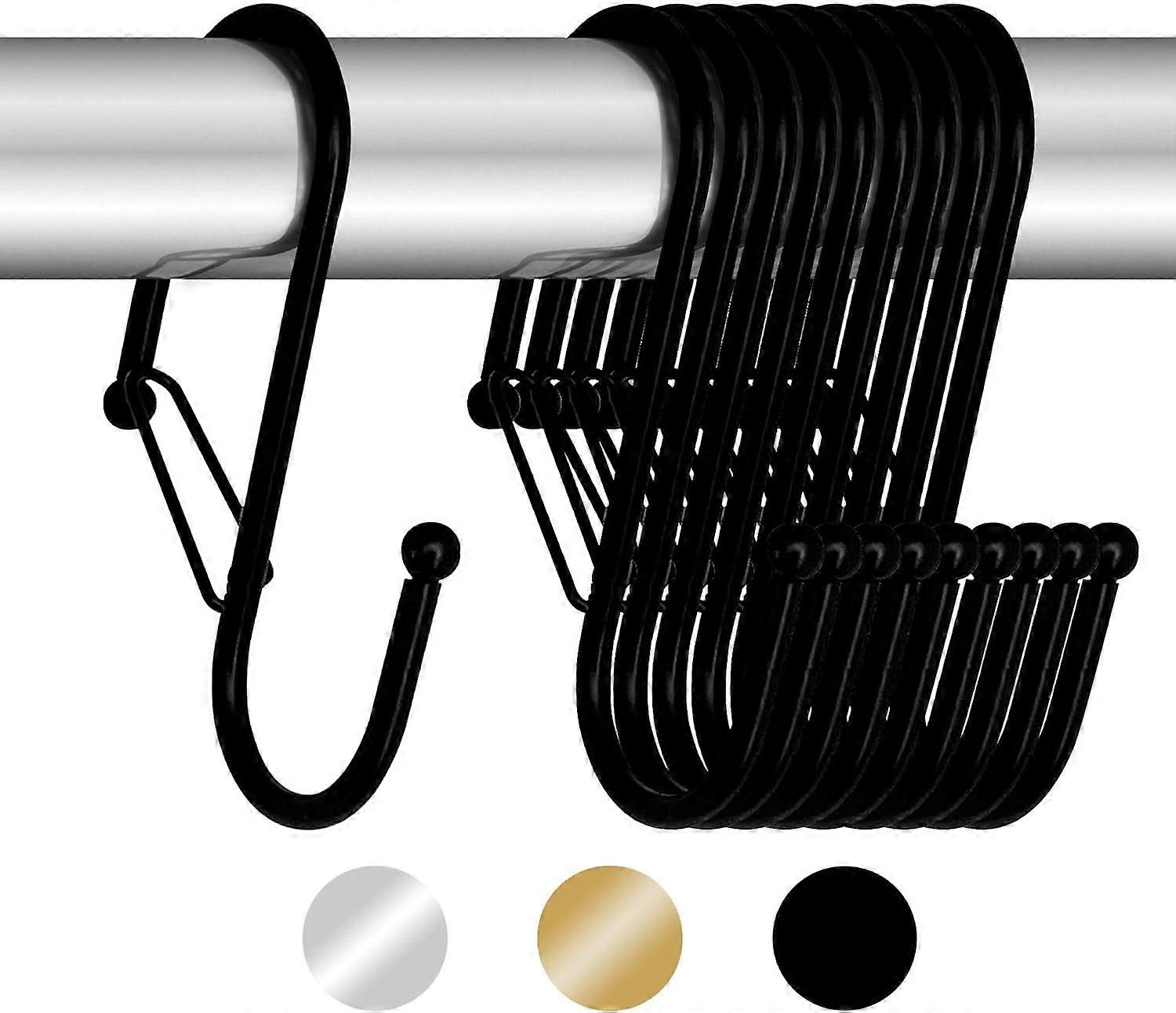 10 S-shaped hooks with anti-fall system.  Help with home organization. (Black)