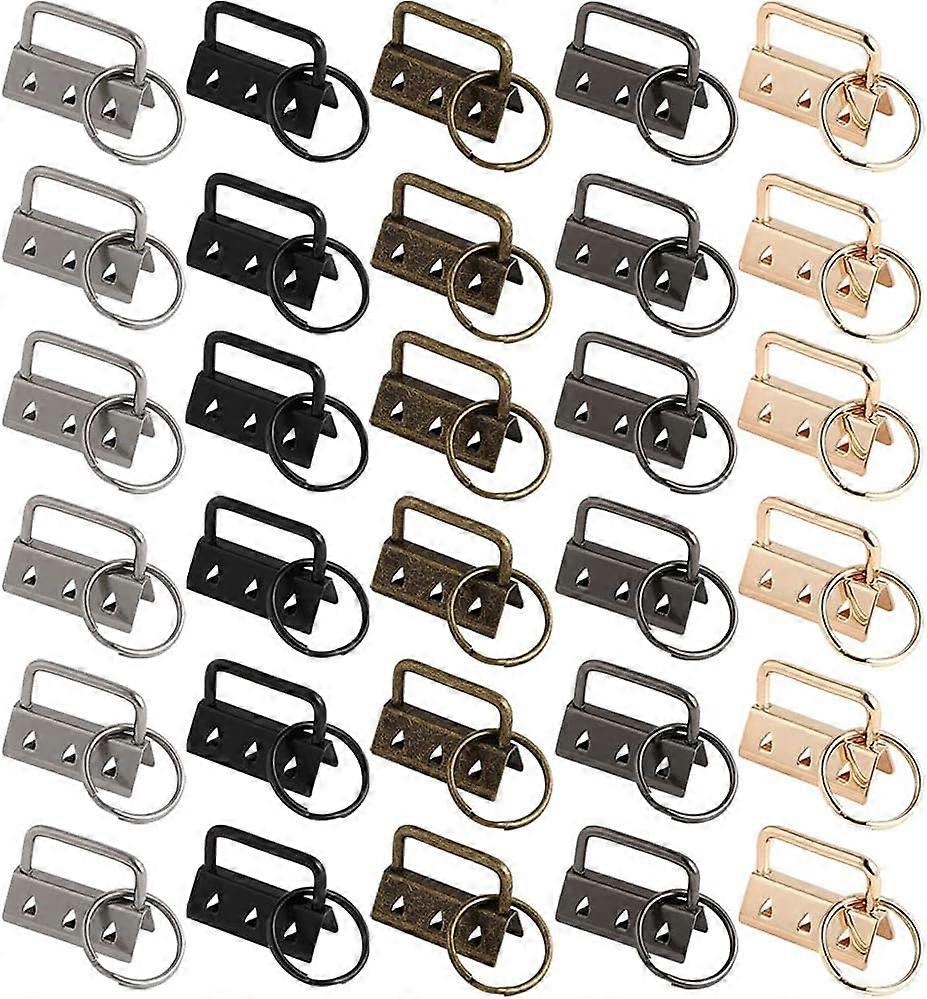 30 Pieces Key Fob Hardware, 32mm Webbing Buckle with Key Ring, Key Fob Hardware and Wristlet, for Key Straps, Zipper, Shoulder Bag, DIY Straps (5 Col