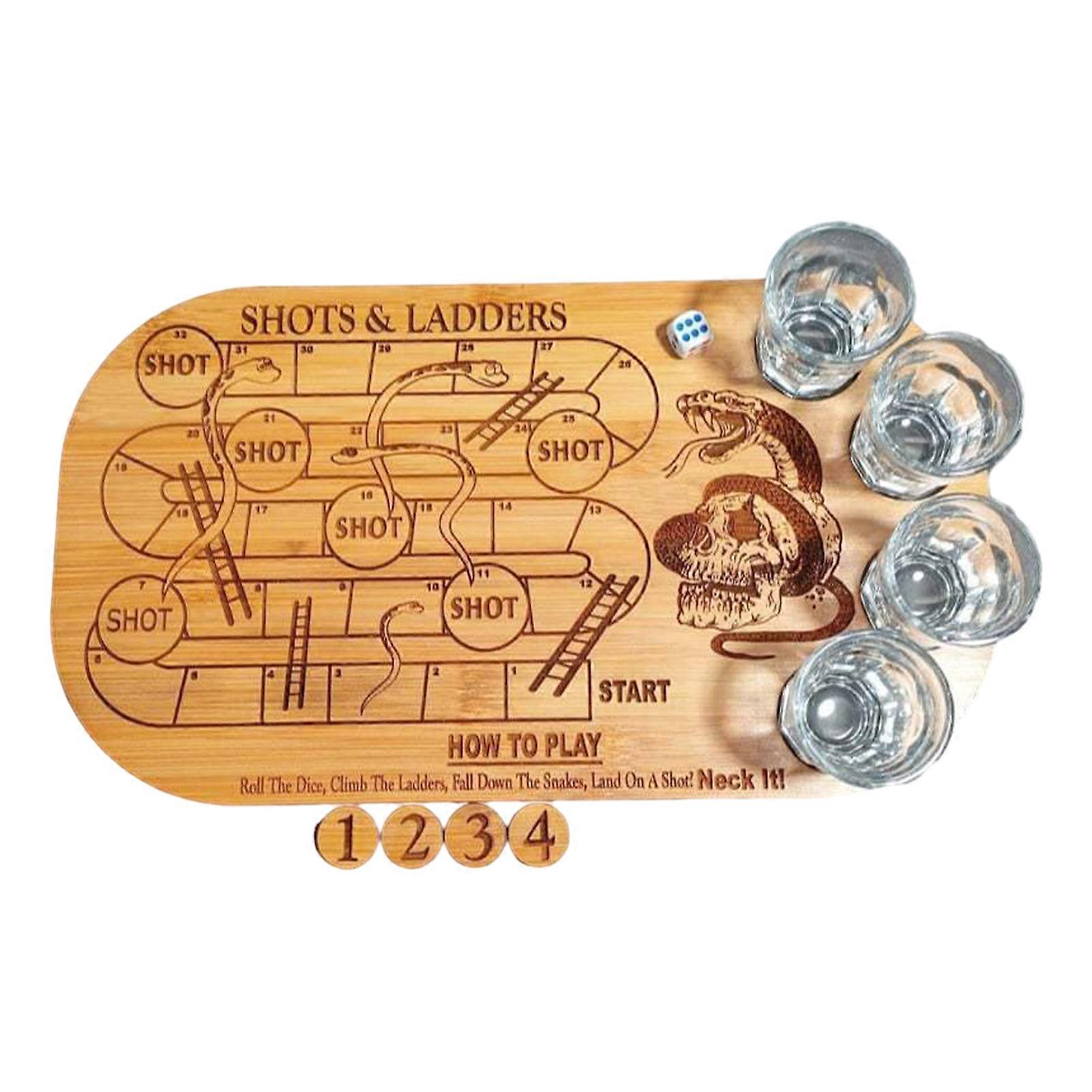 Shots Ladders Drinking Game Thick Wooden Board Clear Curved Party Table Games Board Game Toy with Shot Glass