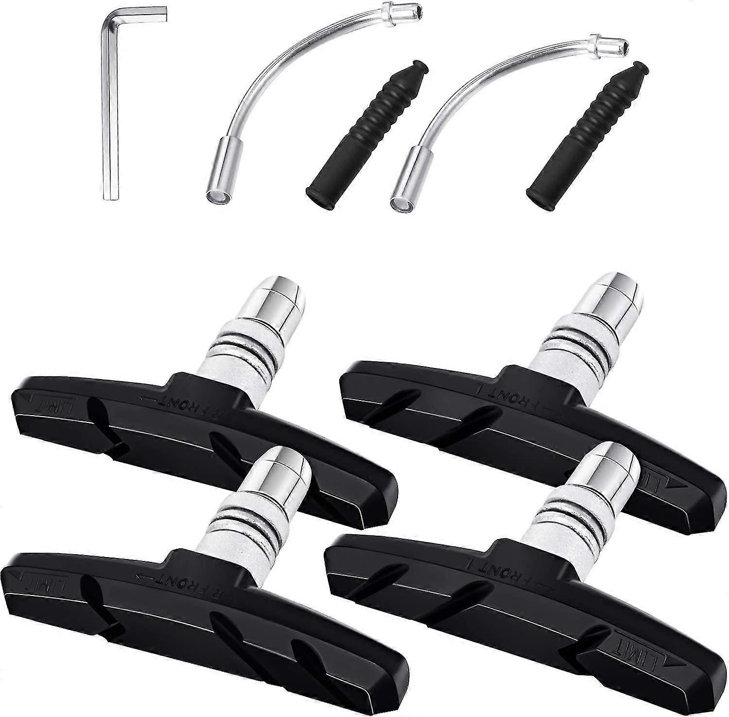2 Pairs V Bike Brake Pads With Hex Nuts And Spacers V Bicycle Brake Blocks Set 70 Mm One L Tool And 2 Pieces Brake Noodles Cable Guide Tube Rubber Boo