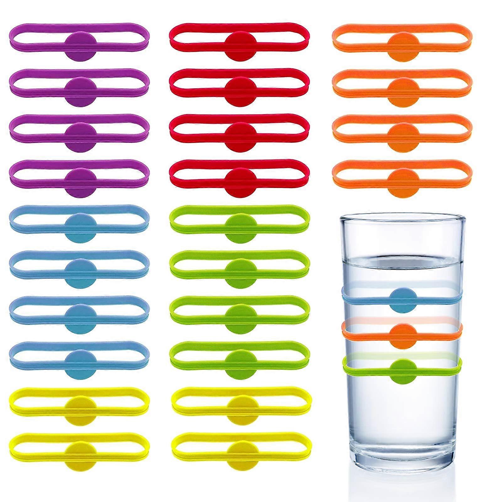 Glass Markers, Pack of 24 Wine Markers, Silicone Glass Markers, Reusable Cup Markers for Home, Bar, Party Accessories