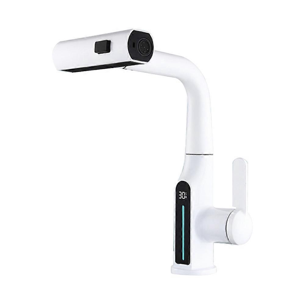 Temperature Digital Display Waterfall Basin Faucet Lift Up Down Stream Sprayer Hot Cold Water Sink
