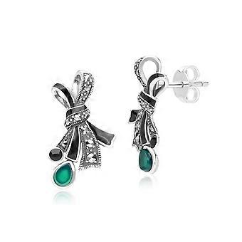 Art Nouveau Style Marcasite, Chalcedony and Black Enamel...