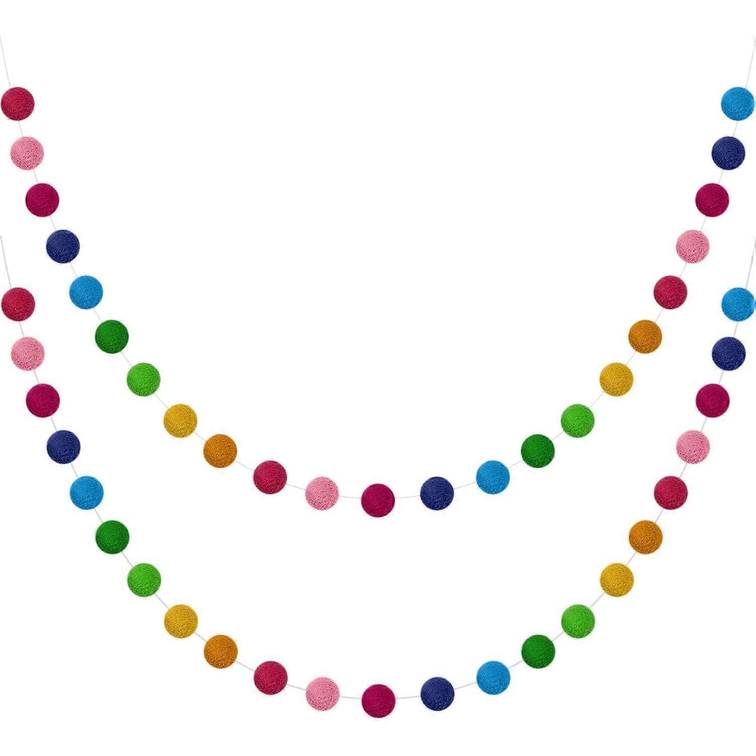 Ball Garland Colorful Garland Handmade 28 Balls Felt Ball Garlands for Wall Decoration (2 Sets)