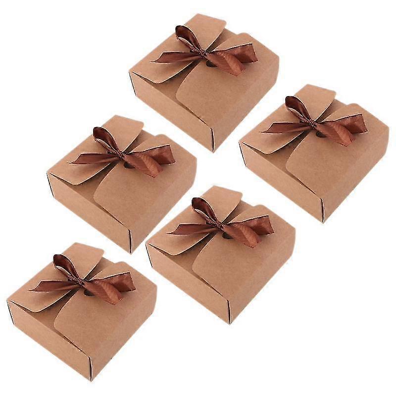 5 Pcs Multi-use Solid Color Kraft Paper Foldable Moon Cake Biscuit Packing Box