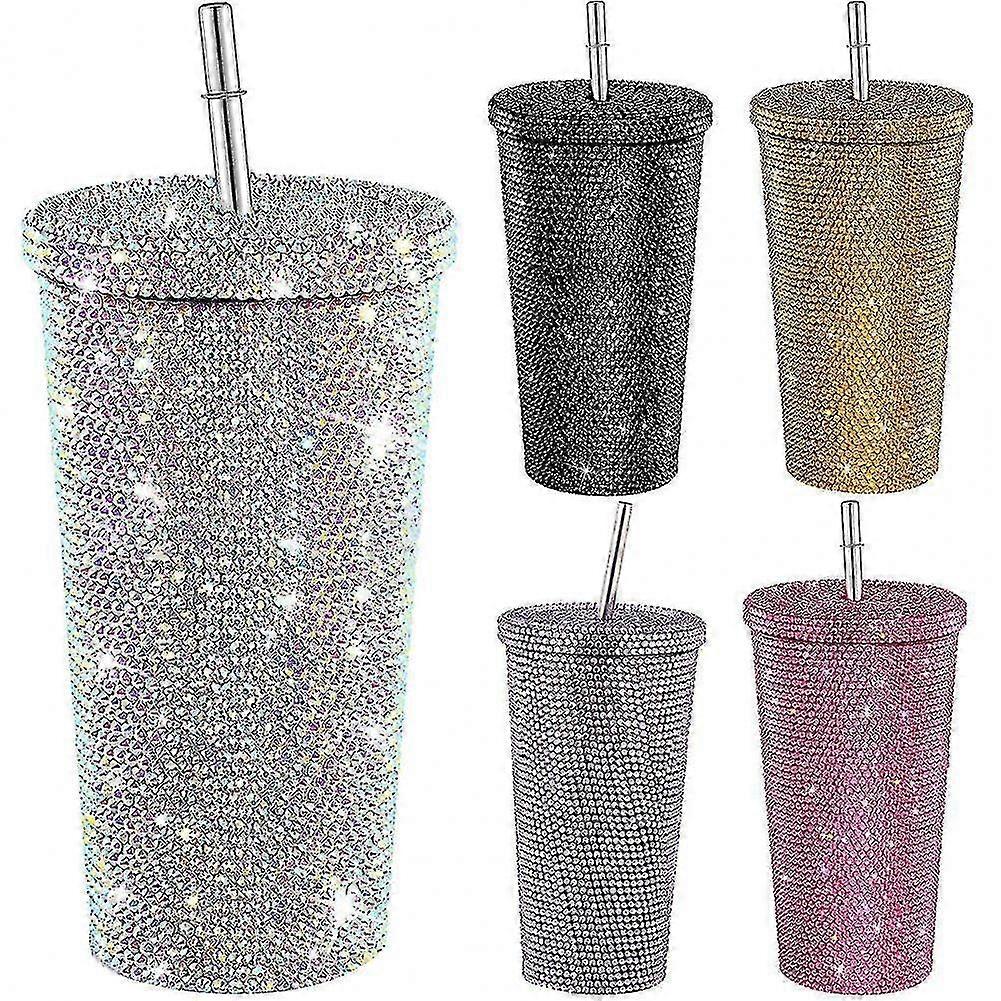 500 ml-es szalmacsésze fedéllel újrafelhasználható strassz rozsdamentes acél kétrétegű termoszcsészék női csillogó csésze vizes palack ajándék 2023