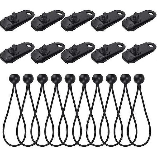 10 pieces tent tarpaulin clips and 10 pieces tent elastic rope, tarp clip tent clip tent clamp rubber tensioner tarpaulin tensioner expander with ball