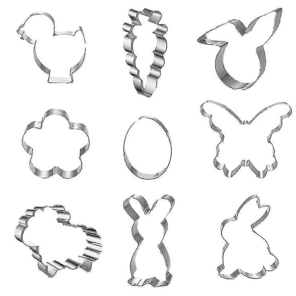 9pcs Stainless Steel Cookie Cutters Easter Biscuit Molds Kitchen Baking Tools