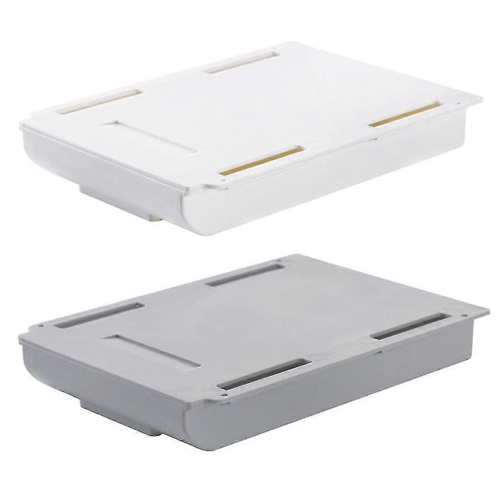 2pcs Hanging Container Abs Drawer Style Storage Box Punch Free Adhesive Pen Box Under Table Desk Organizer (size L, 1pc Grey, 1pc White)
