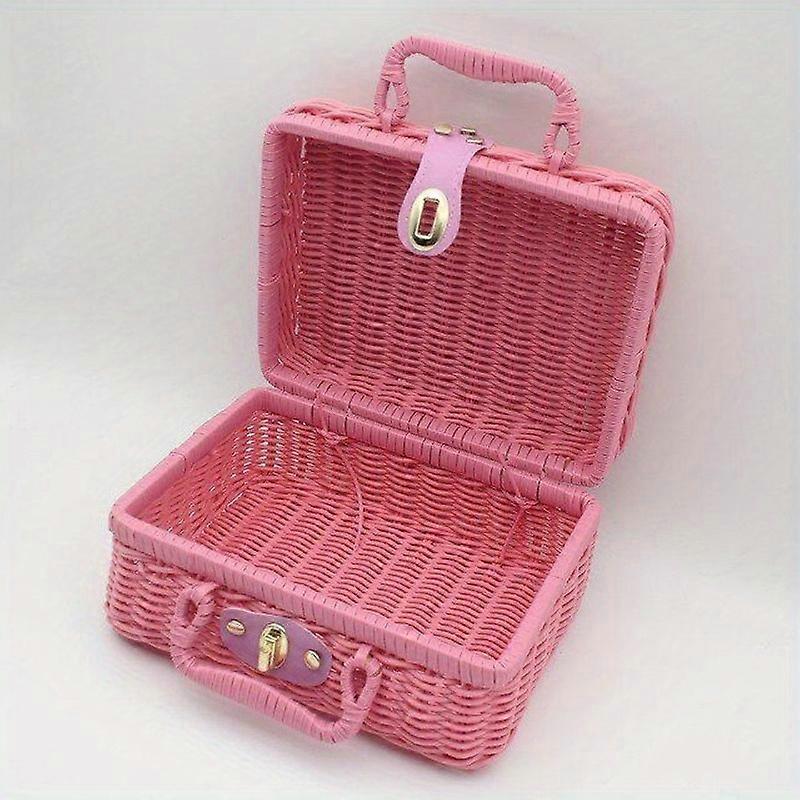 1pc Retro PP Rattan Baskets Picnic Storage Basket Wicker Suitcase With Hand Gift Box Woven Cosmetic Storage Box Organization Storage