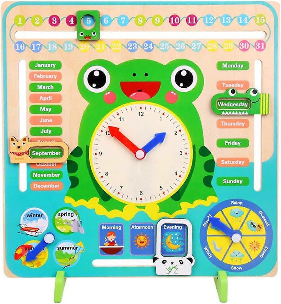 Wooden Calendar Clock, 7-in-1 Vertical Season Weather Calendar Clock, Children Daily Time Cognition Toy, Preschool Kindergarten Educational Teaching A