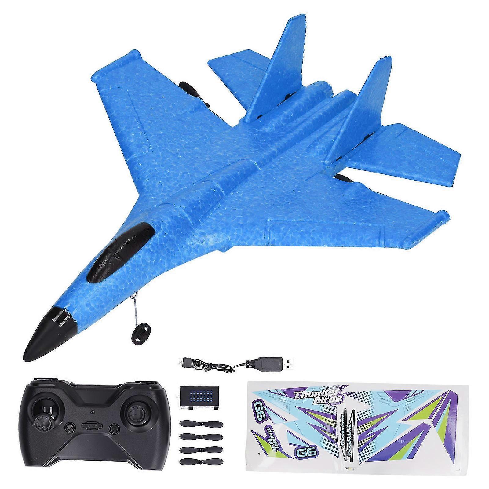 RC Glider Plane Fighter - Waterproof Dual Motor with LED Light Bars, Blue (1 Battery)