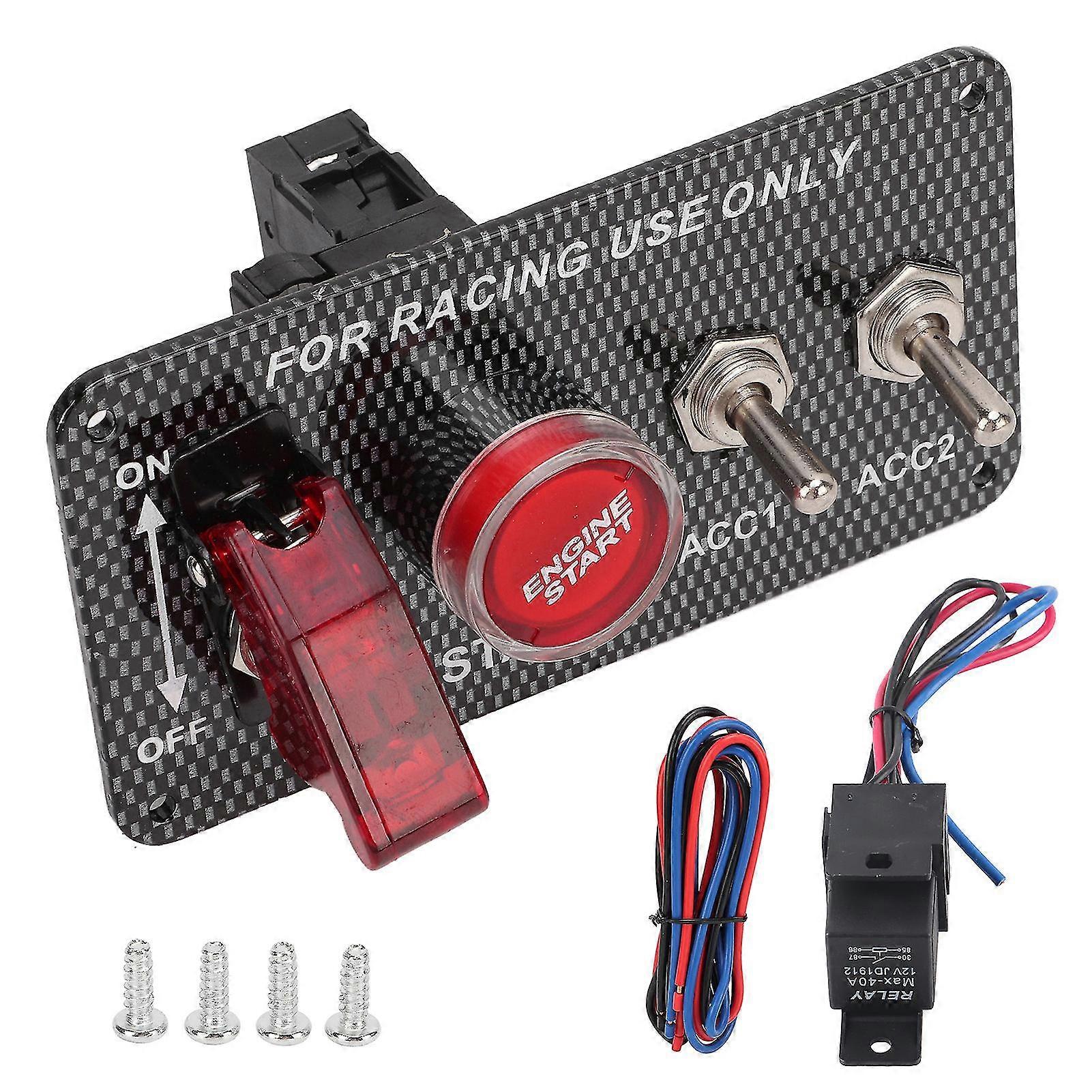 12V 40A Racing Car Ignition Switch Panel Kit with Engine Start Button, Universal, Carbon Fiber Style