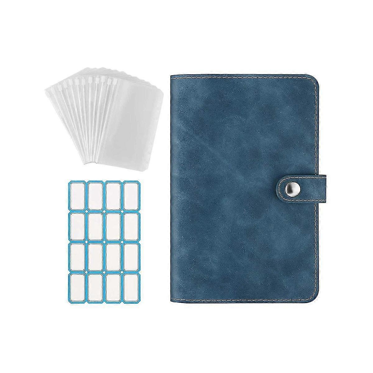 6 Ring Notebook Binder Pu Leather Binder Notebook Binder Cover With Clear Plastic A6 Binder Envelope Bag Blue
