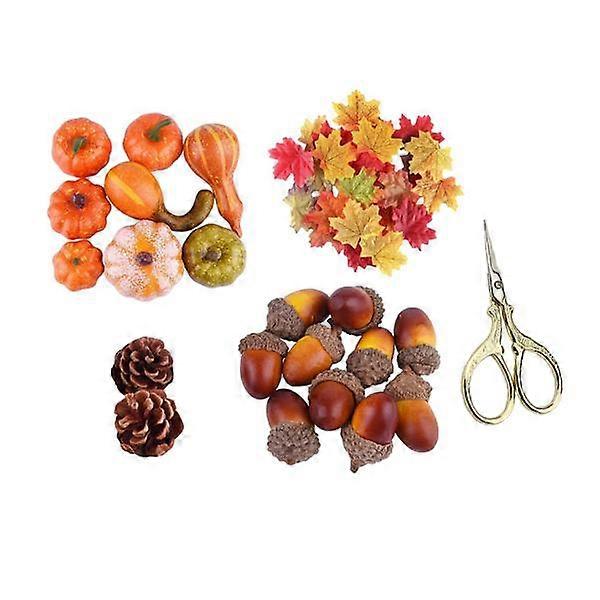 דלעת מזויפת חרוט אורן סתיו משאיר תפאורה הדלת לליל כל הקדושים עם מספריים