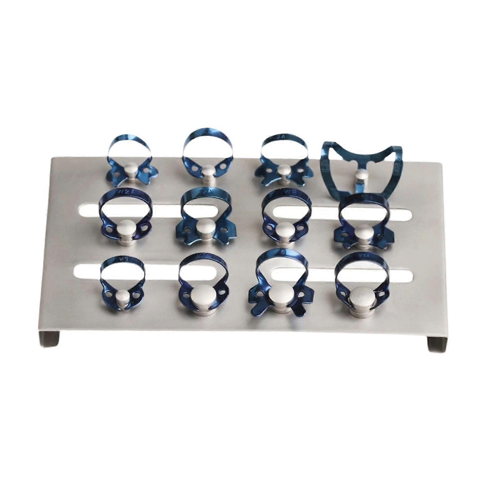 12x Dental Rubber Dam Clamps Restorative Instruments Tool Reusable with Tray