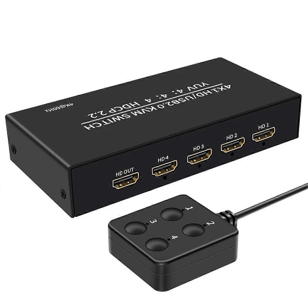 4K 60Hz -Compatible USB KVM Switcher Selector 4 in 1 Out for 4 PC Share Monitor Mouse Keyboard 4-Po