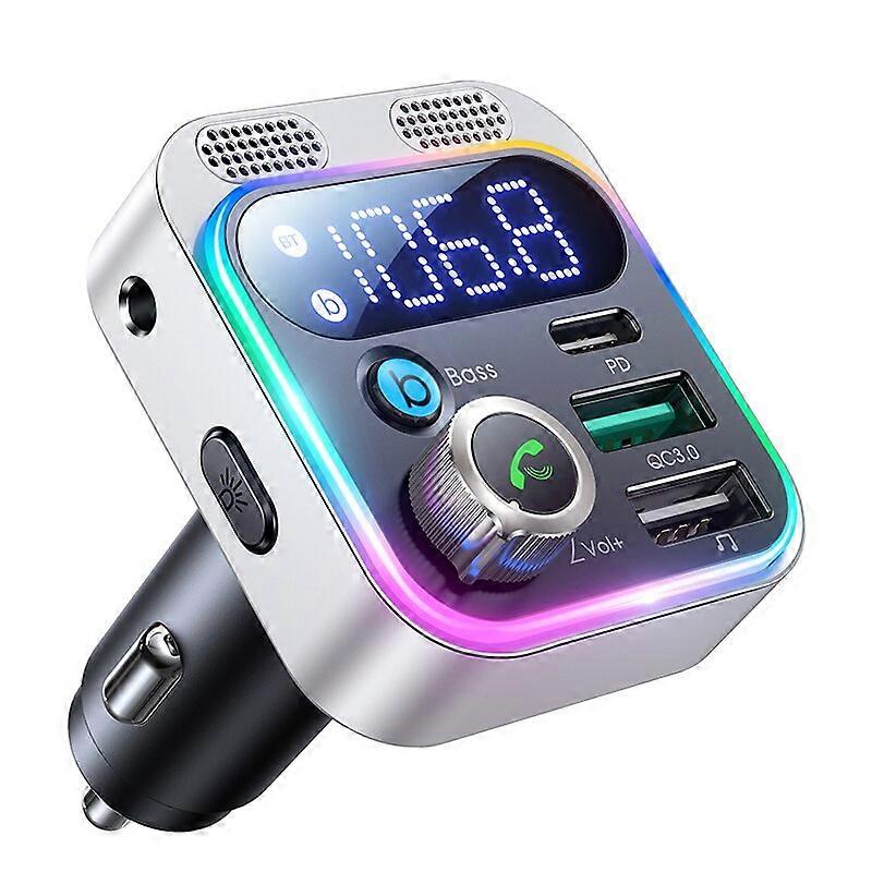 2023 Bluetooth 5.3 FM Transmitter for Car, [Stronger Dual Mics Deep Bass Sound] , 48W PD&QC3.0 Car Charger Bluetooth Adapter Audio Components