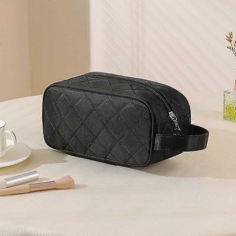 Black- Women's makeup bag with handle, large capacity