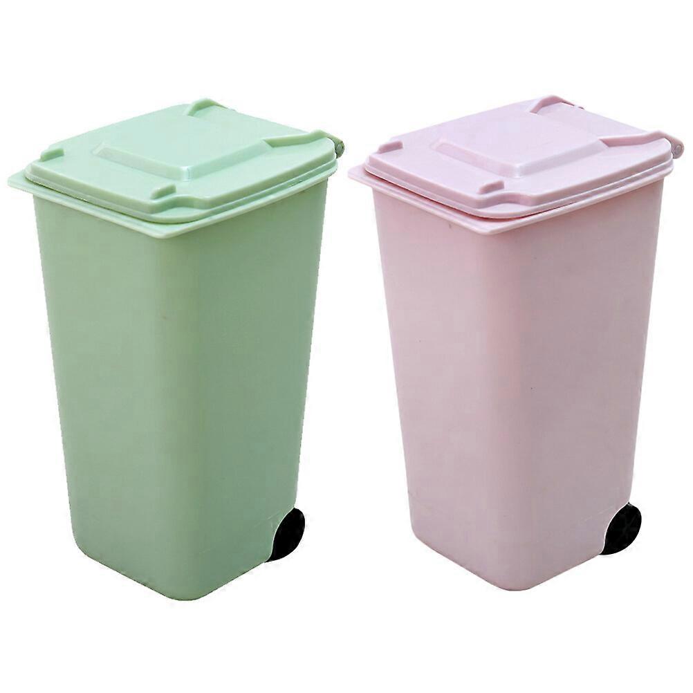 2Pcs Mini Trash Can with Lid Small Trash Can Desktop Pen Holder for Bedroom Office Desktop Car