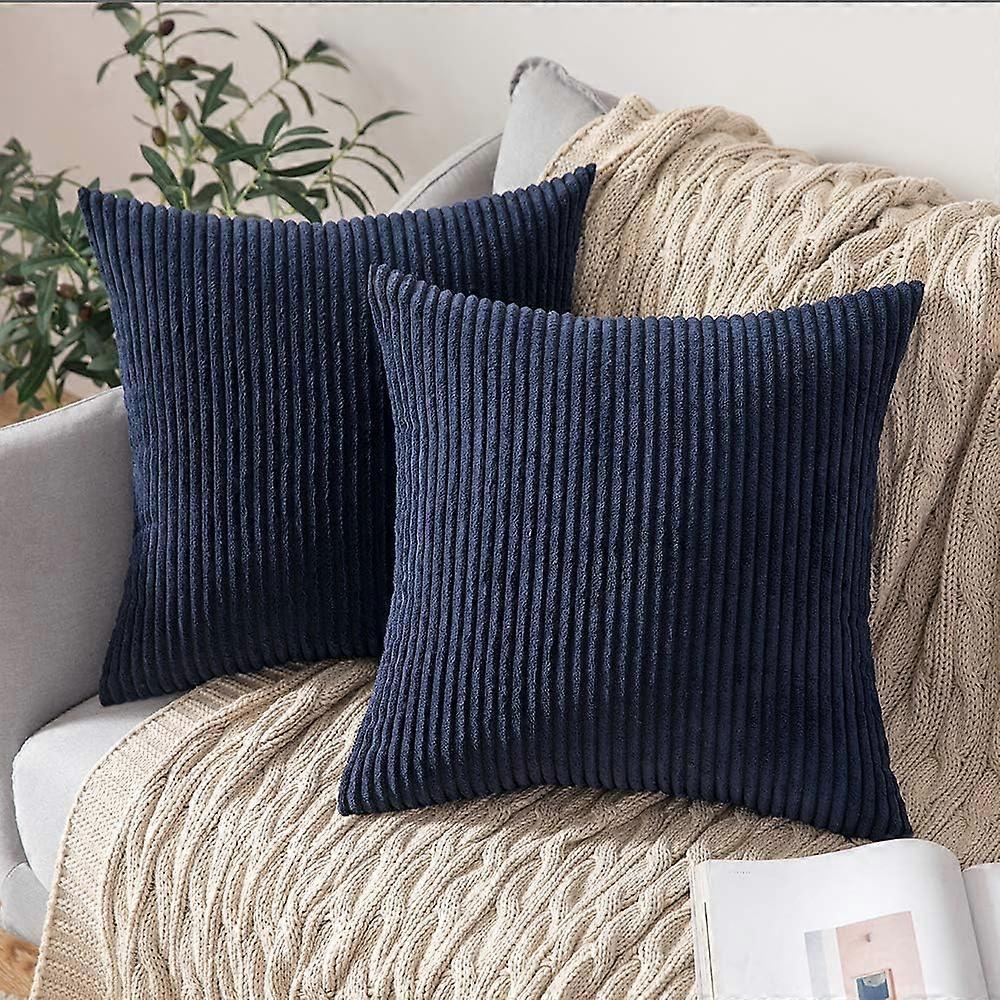Pack of 2 Corduroy Soft Soild Decorative Square Throw Pillow Covers Cushion Cases Pillow Cases for Couch Sofa Bedroom Car 24 x 24 Inch Dark Blue